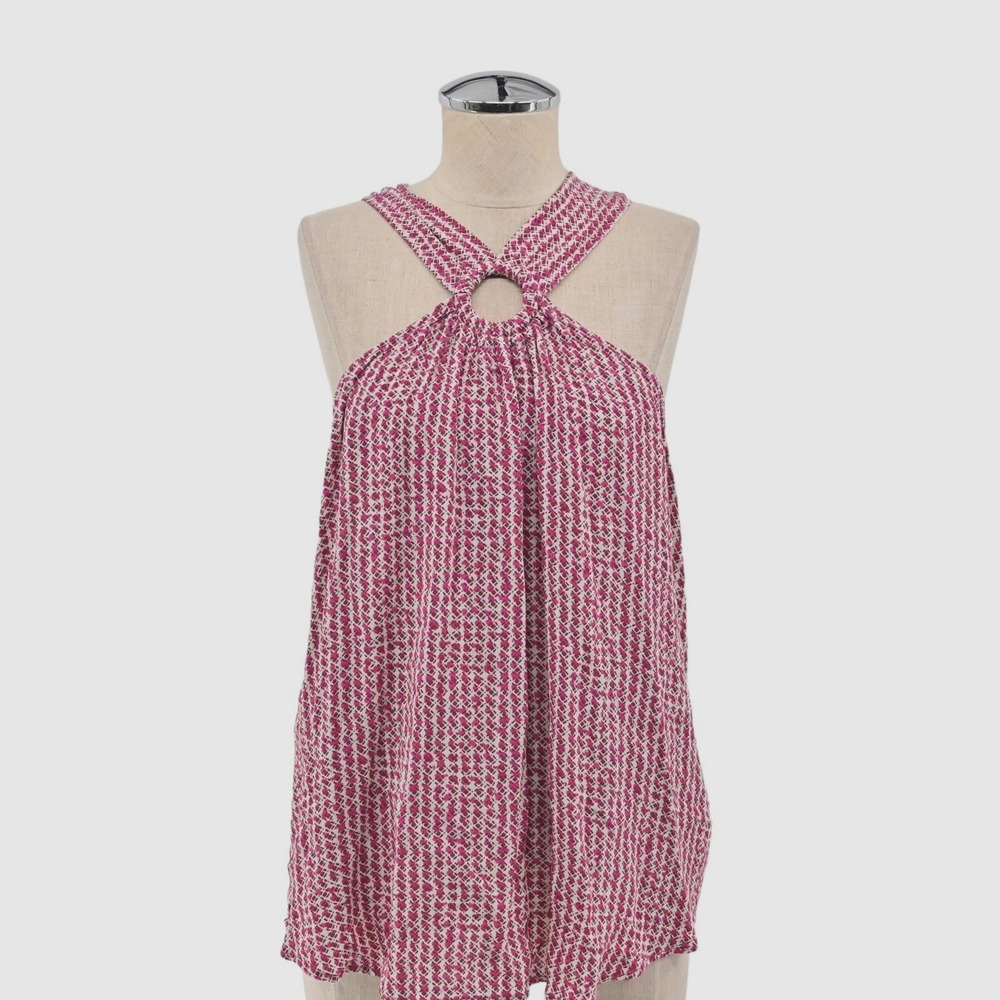 Anthropologie Maeve Halter Top Womens Size‎ 14 Pink Geometric O-Ring Boho Tank